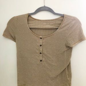 yellow and white striped aw button down top